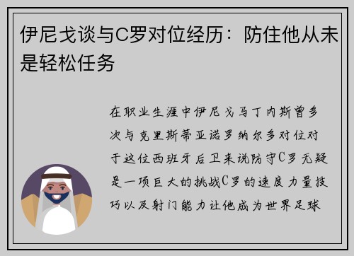 伊尼戈谈与C罗对位经历：防住他从未是轻松任务